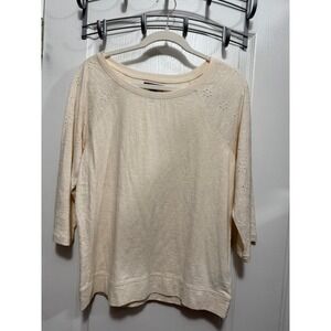 Chaps Denim Women's L Cream 3/4 Sleeve Raglan Top Eyelet cottage core neutral